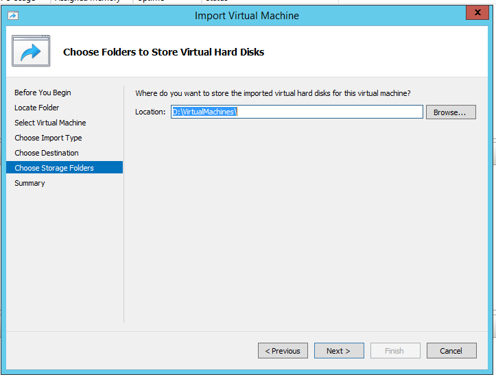 Choosing the virtual machine folder