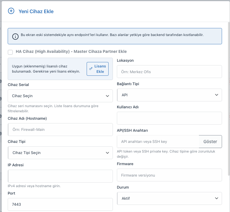 Device Management screen