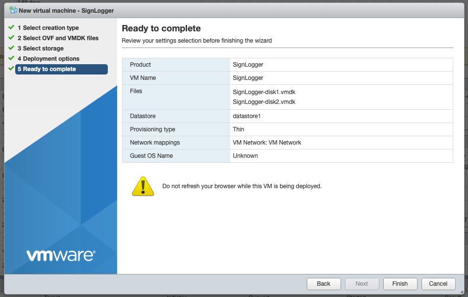 Import progress in Recent Tasks