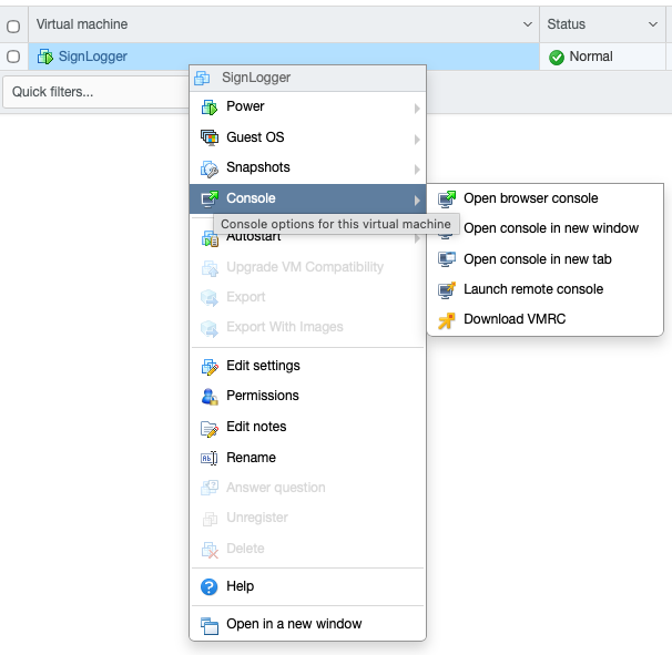 SignLogger console — initial configuration