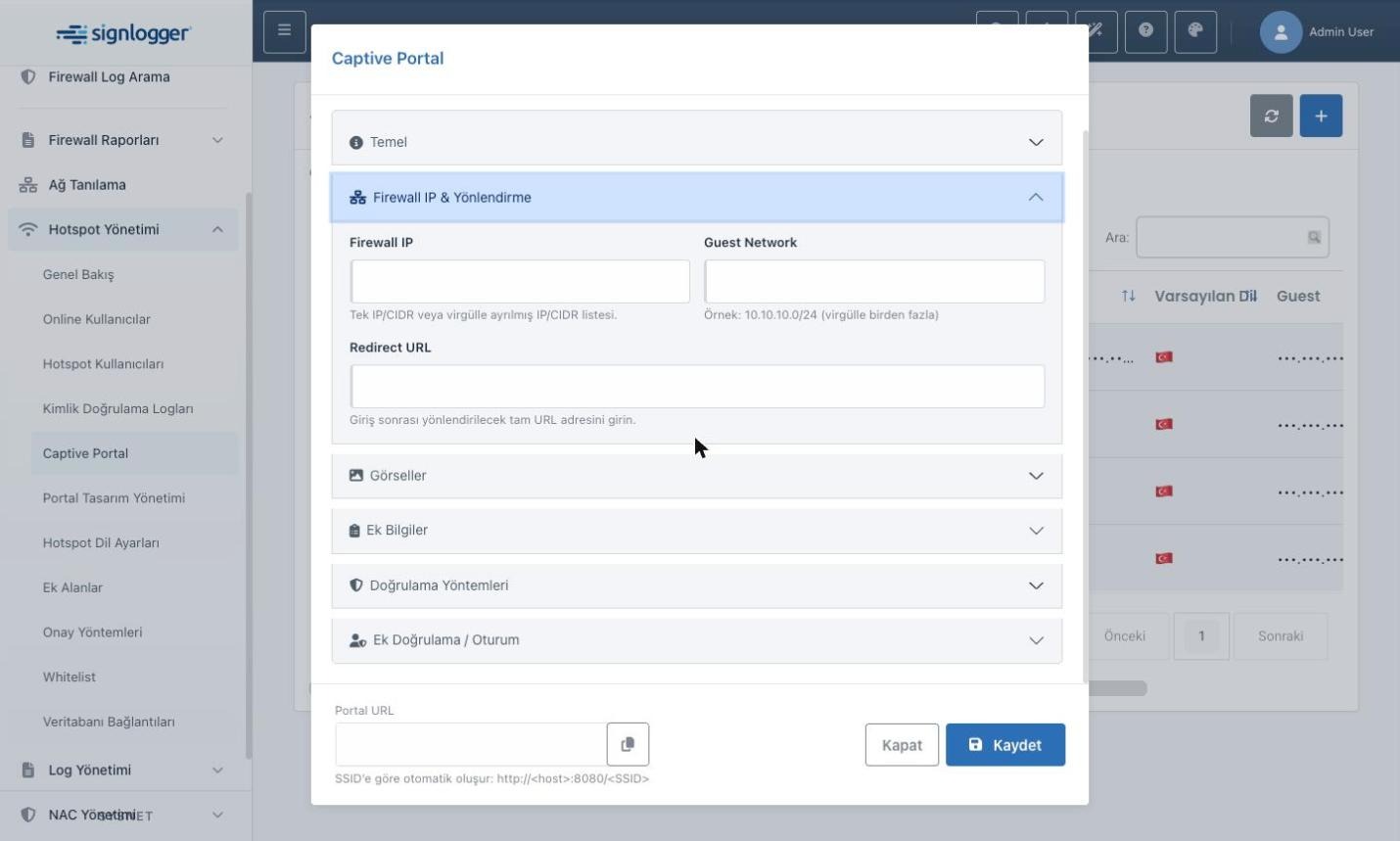 Firewall IP and Redirect section