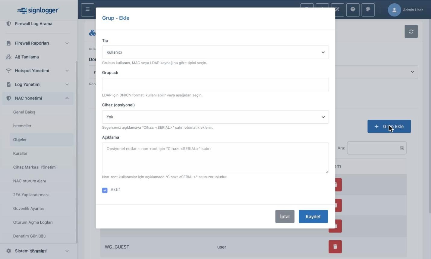 NAC Add Group form