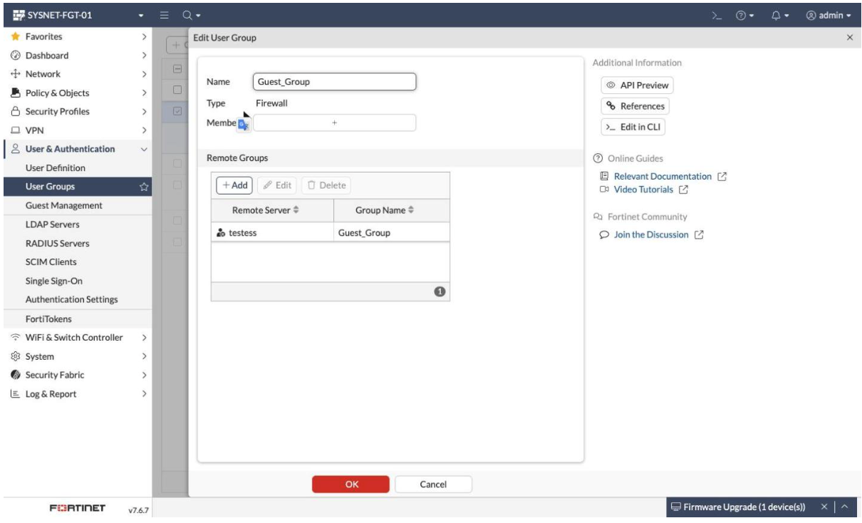 Guest_Group user group with RADIUS remote group mapping