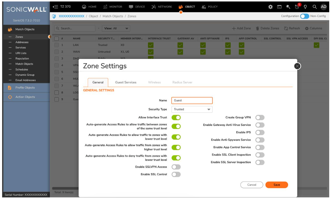 Guest zone general settings