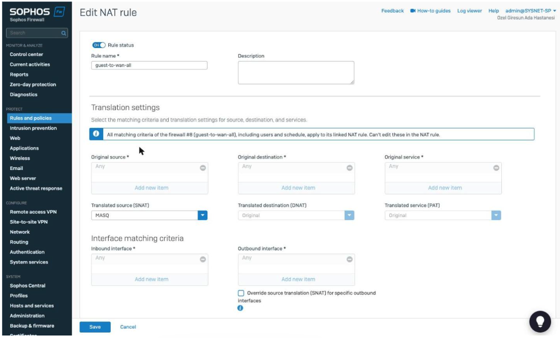 NAT rule with translated source MASQ