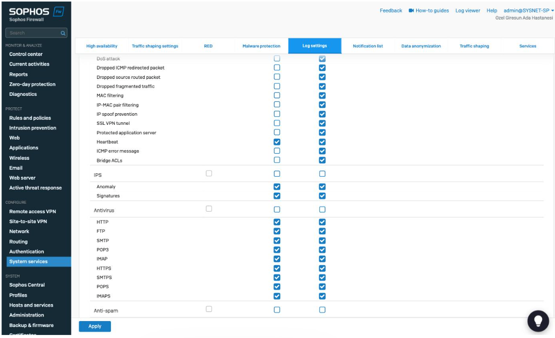 Selecting log categories to forward to SignLogger