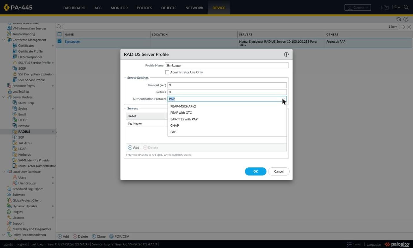 Authentication Protocol options