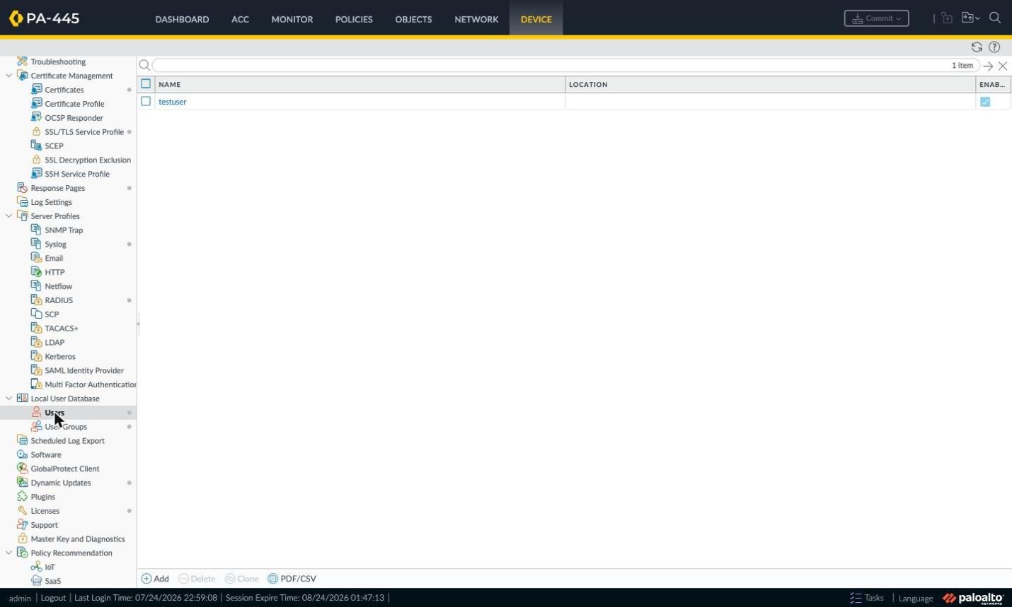 Local User Database > Users