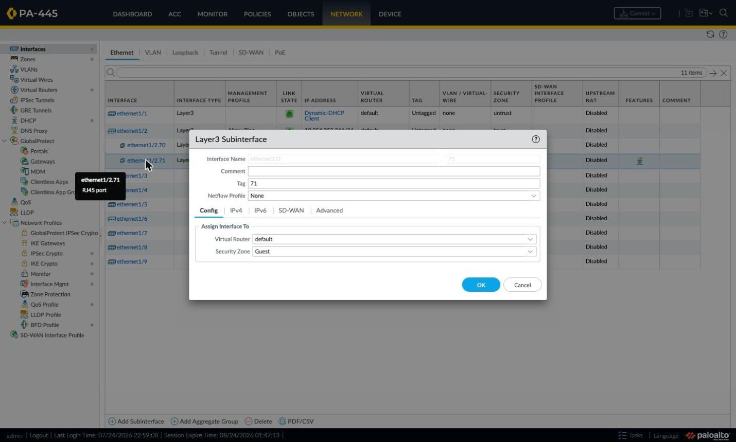 Layer3 Subinterface — Config tab