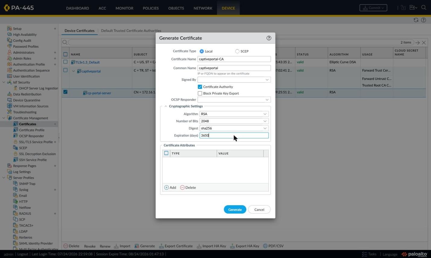 Generating the root CA certificate