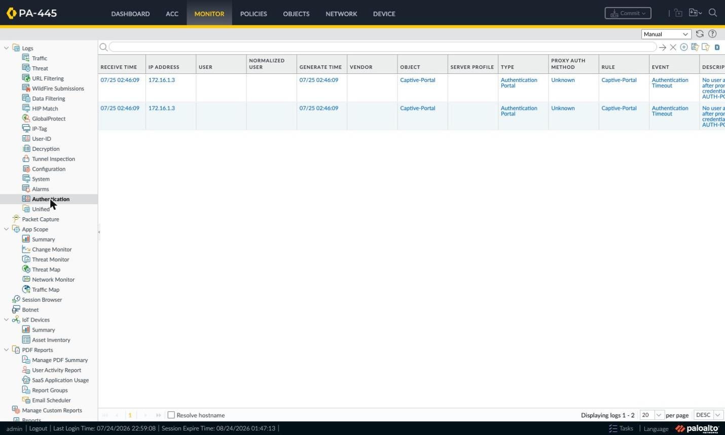 Authentication log