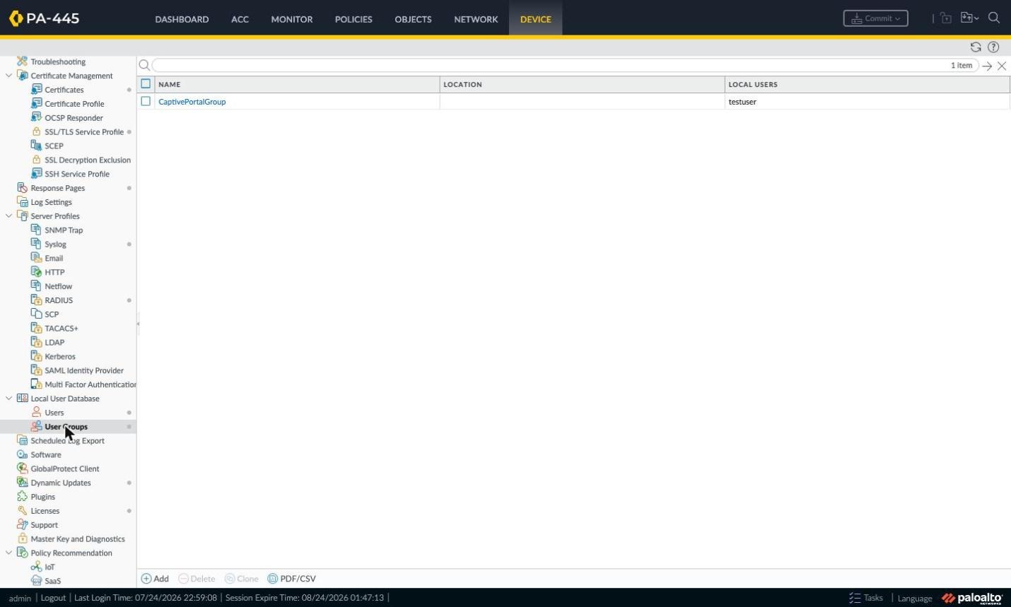 Local User Database > User Groups