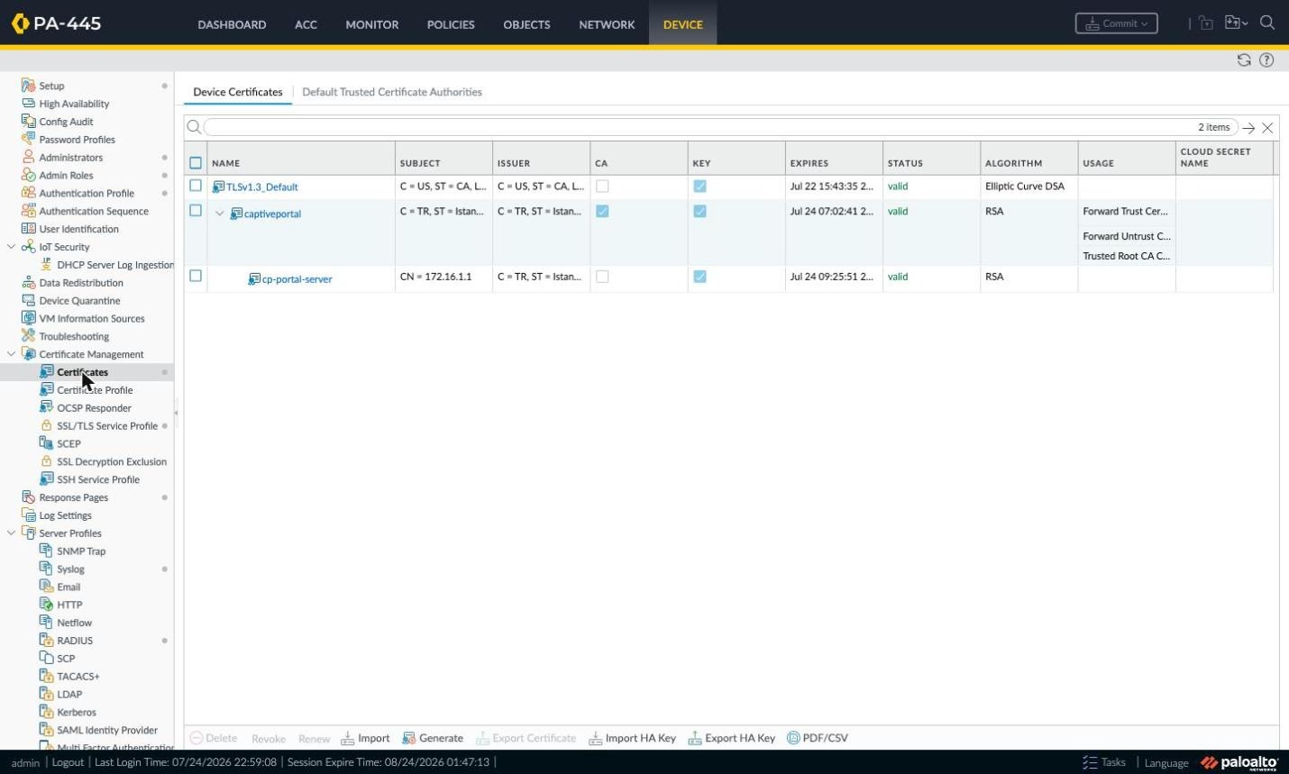 Certificate Management > Certificates