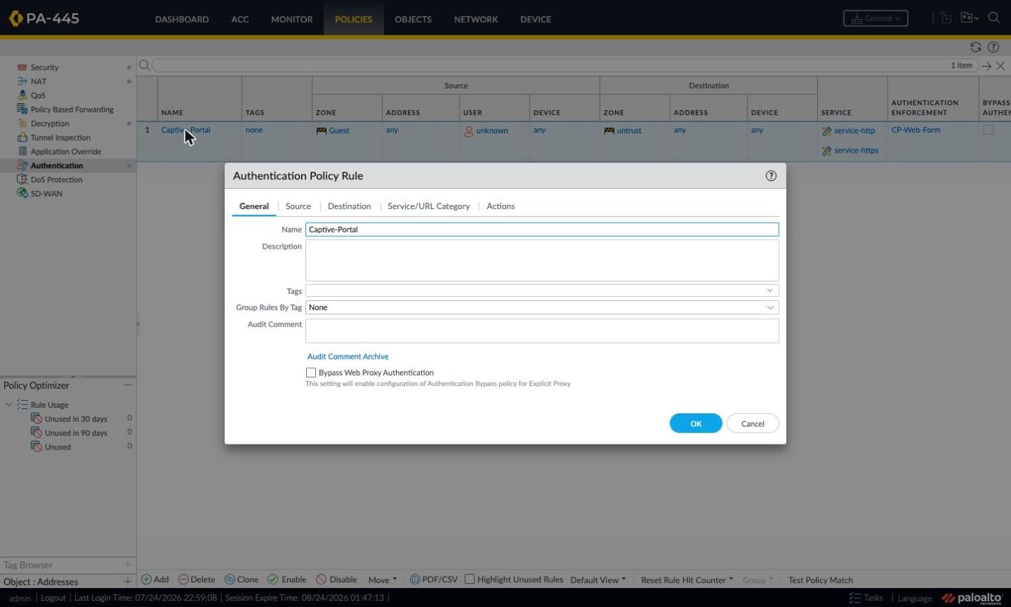 Authentication rule — General tab