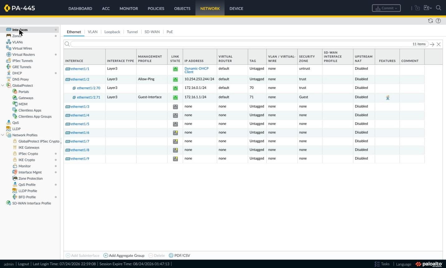 Network > Interfaces overview