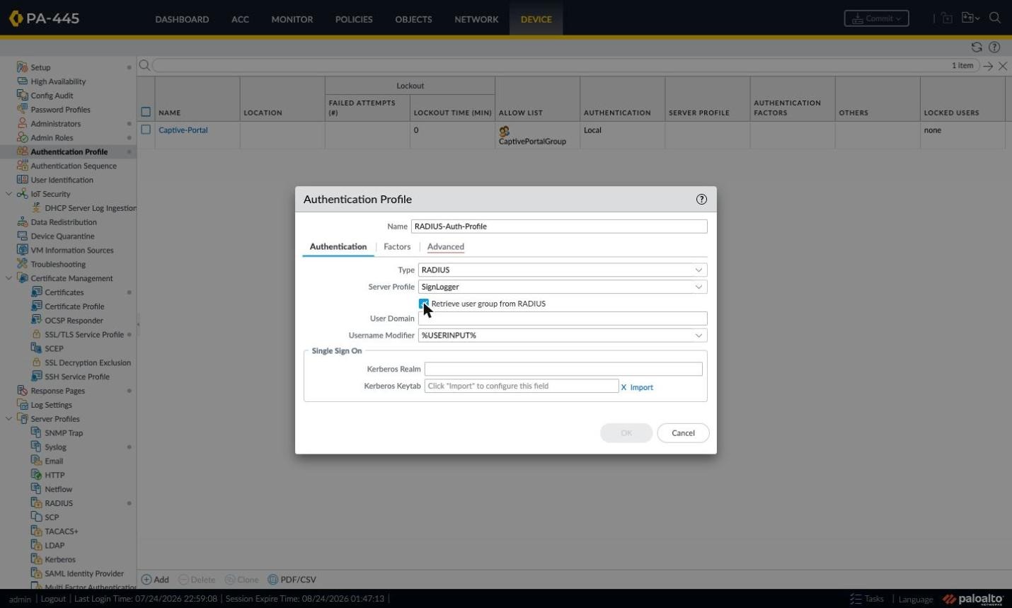 Completed RADIUS Authentication Profile