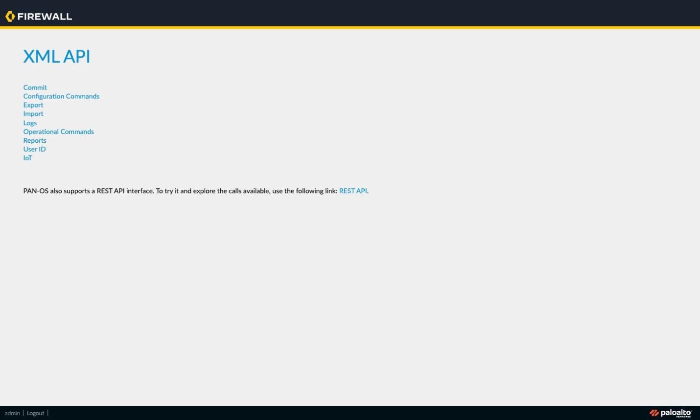 The firewall built-in XML API browser with the category list