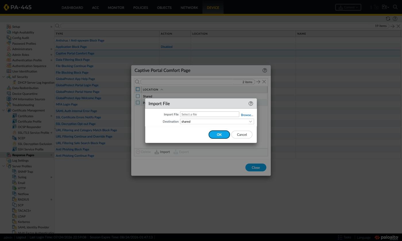 Import File window with destination shared