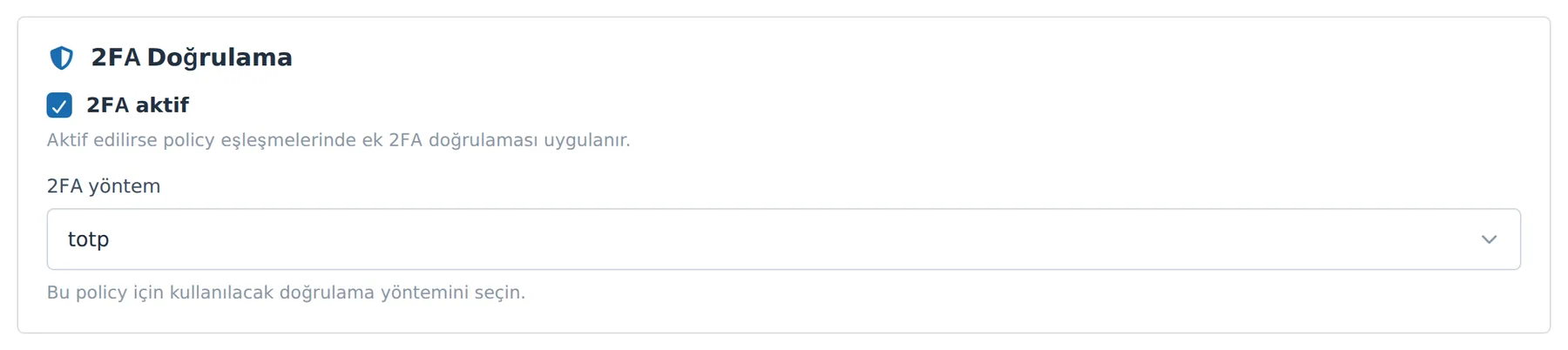 Figure 6. The 2FA Verification section in Step 1 of the wizard. This box is the only switch that turns on 2FA.