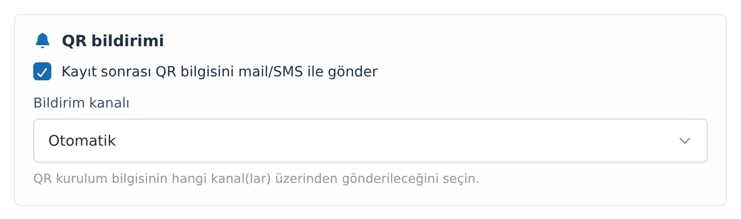 Figure 24. The QR notification section: you choose through which channel the enrollment is delivered to the user.