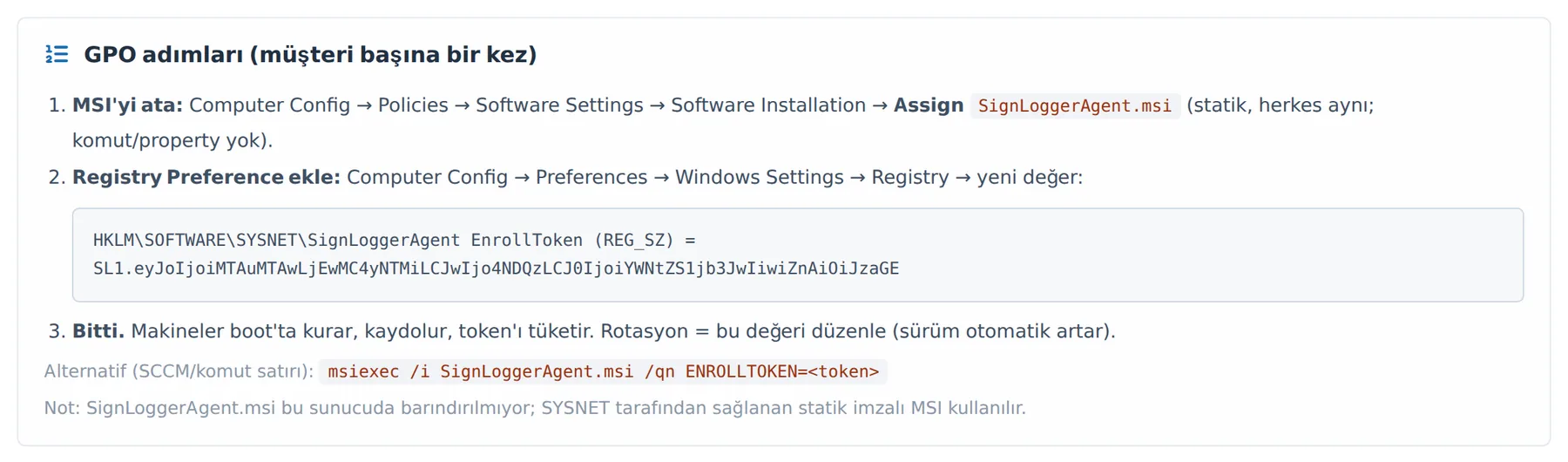 Figure 3. The GPO steps at the bottom of the Deploy Agent tab and the command-line alternative.