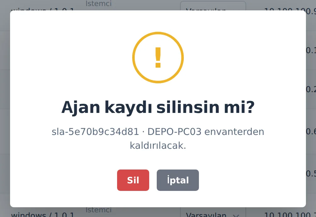 Figure 14. The agent registration deletion confirmation window.
