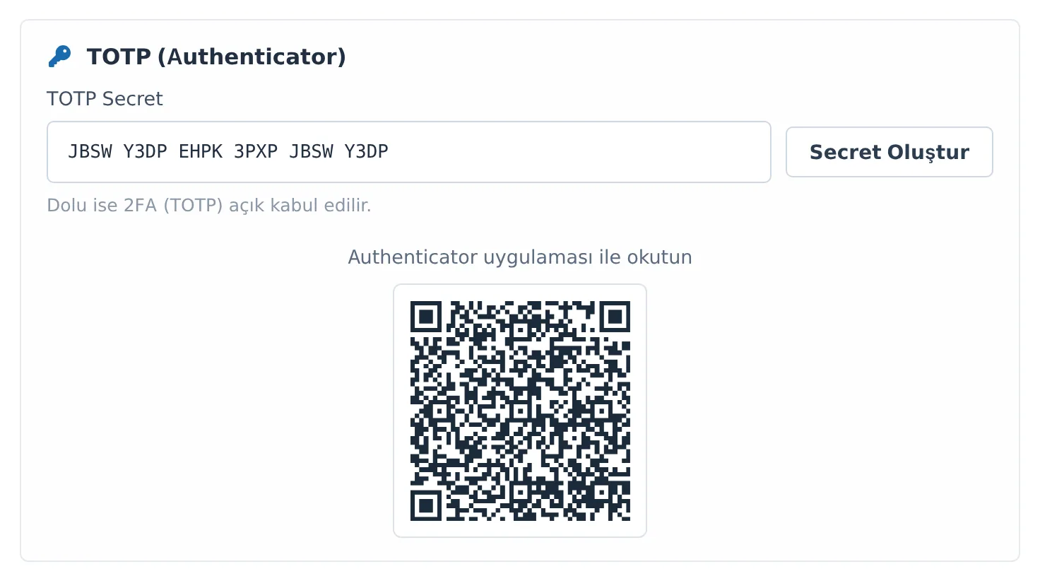 Figure 5. The QR code shown after the TOTP secret is generated. The user scans it into the Authenticator app.