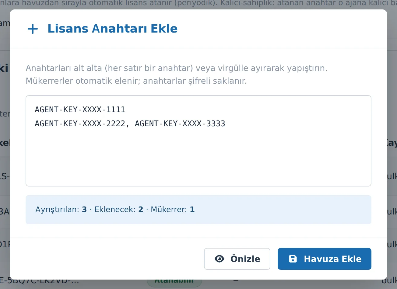 Figure 31. The Add License Key window. The Preview button shows the parsing result before saving.